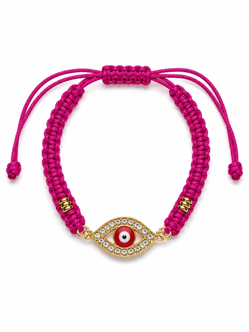 🧿Evil Eye Macramé Bracelet - Hot Pink with Gold Accent🧿